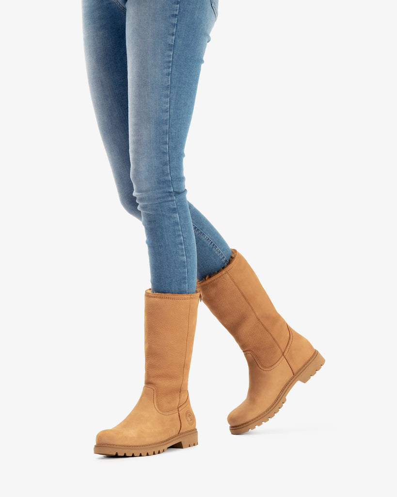 Bambina botas de piel con forro interior de pelo. camel