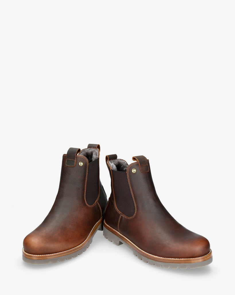 Burton Igloo botines de piel con forro interior de pelo natural. castaño