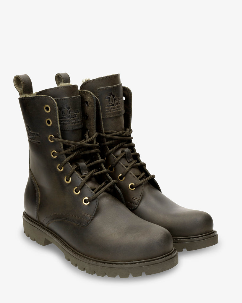 Frisia botas de piel con forro interior de pelo. kaki