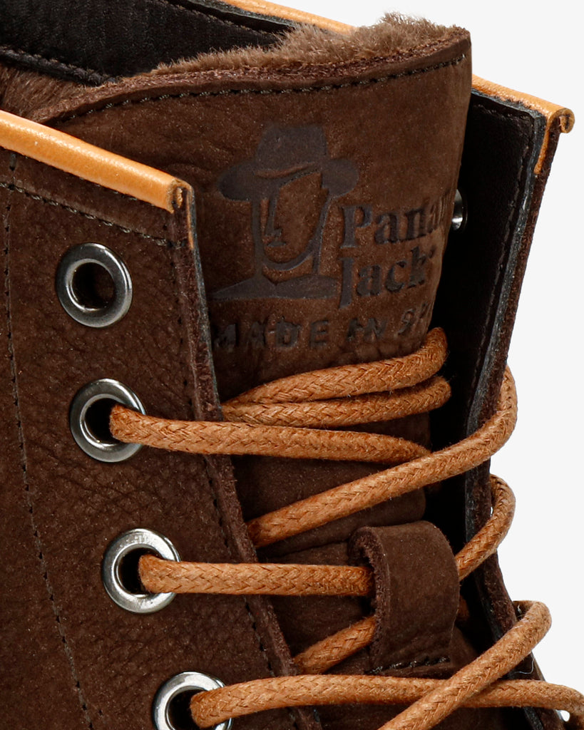 Karen botín de piel con forro interior de pelo. marron