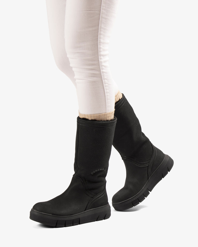 Neck botas de piel con forro interior de pelo. negro