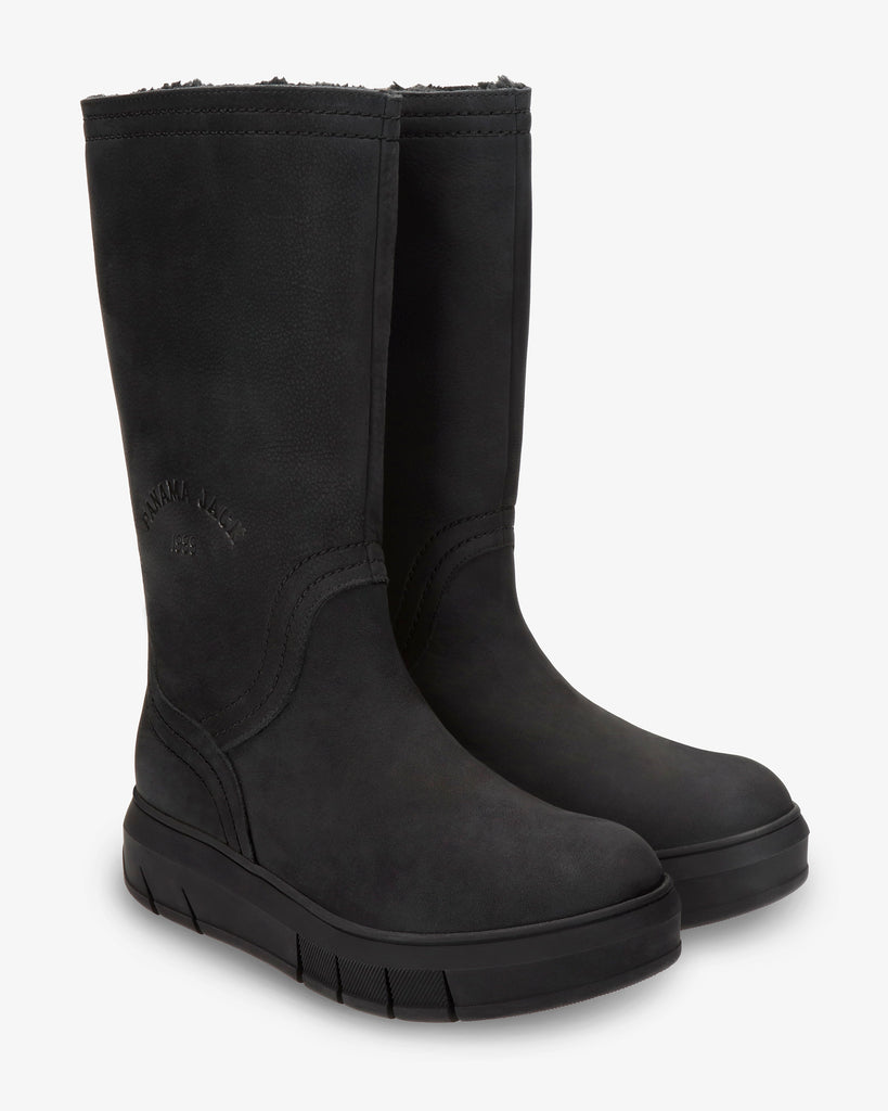 Neck botas de piel con forro interior de pelo. negro