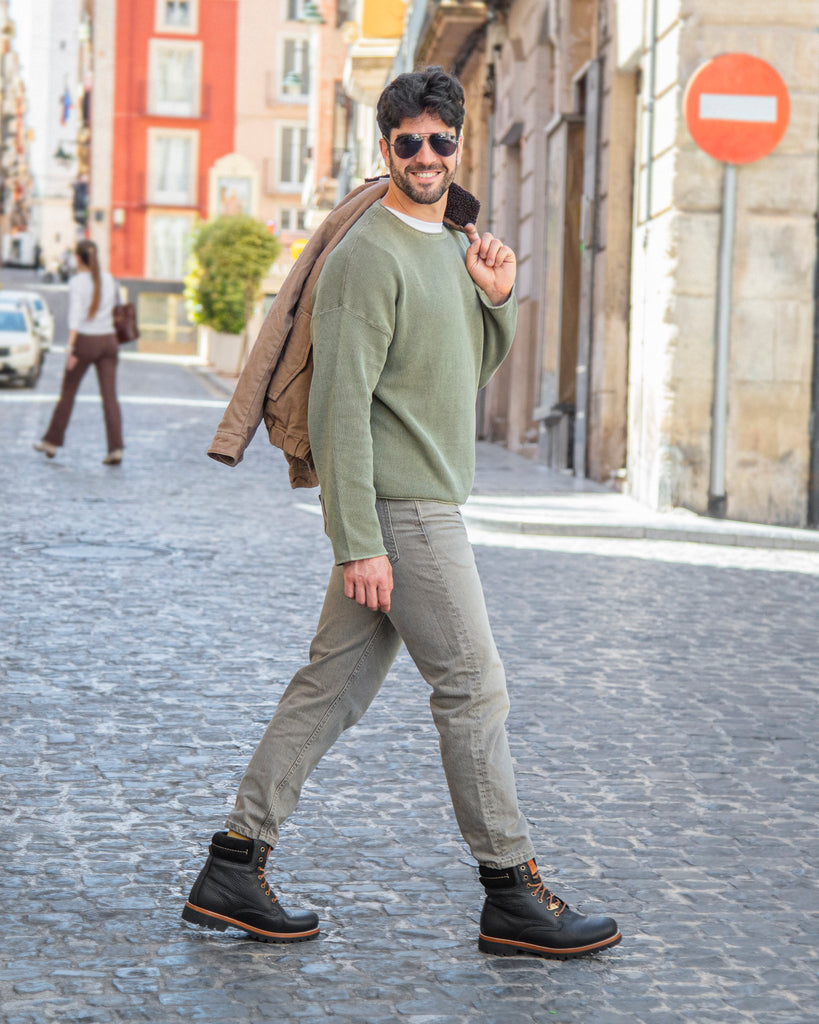 Panama 03 botas de piel con forro interior de piel. negro