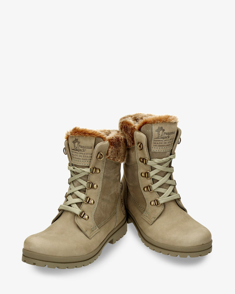 Tuscani botas de piel con forro interior de pelo. kaki