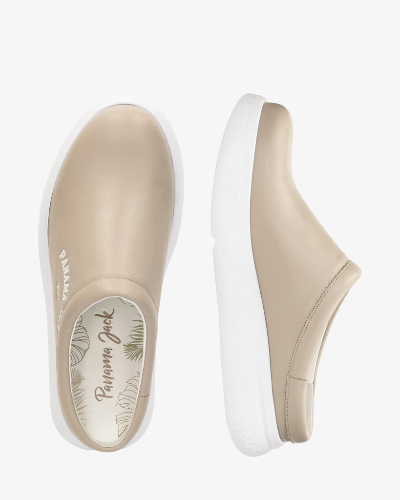 Yeray zueco de piel con forro interior de piel. taupe