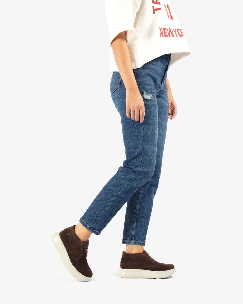 Yohana botín de piel con forro interior de piel. marron